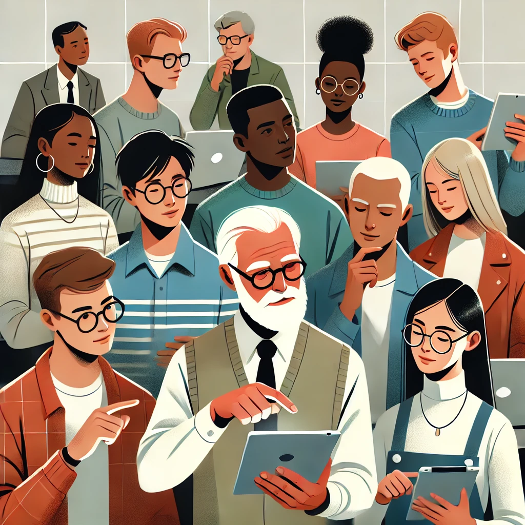 Illustration of students and professor